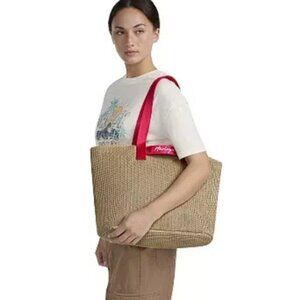 Hurley Women’s Large Straw Beach Tote Bag Summer Shopper Hot Pink strap